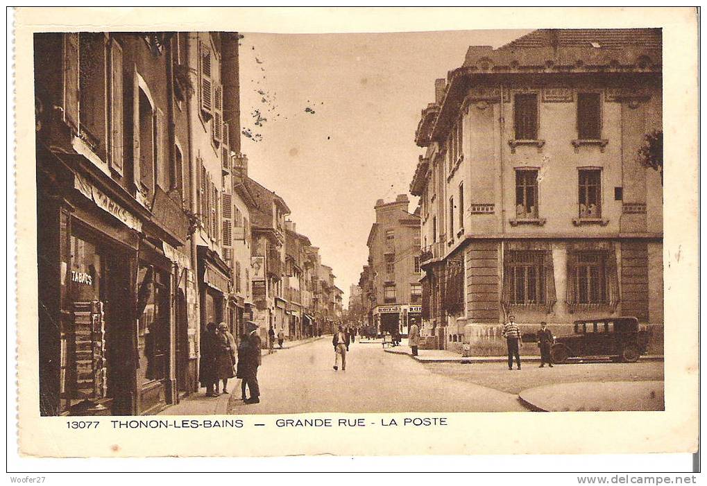 CPA THONON- LES-BAINS Grande Rue ,la Poste - Thonon-les-Bains