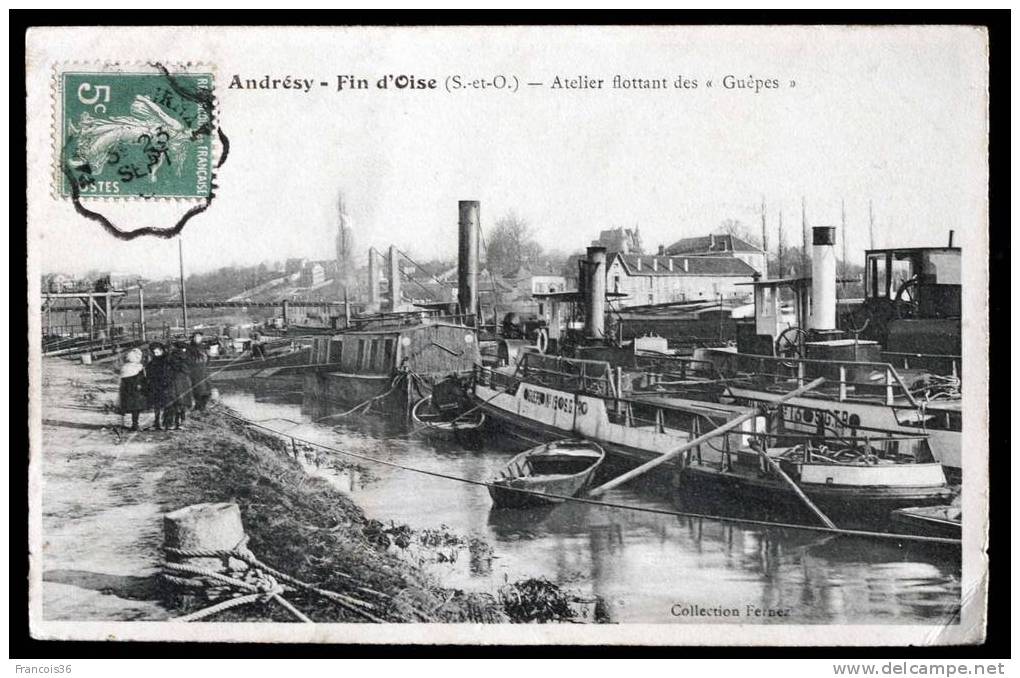 Andrésy - Fin D´Oise - Atelier Flottant Des " Guêpes " - Péniches Et Bateaux à Vapeur - Dos écrit - - Andresy