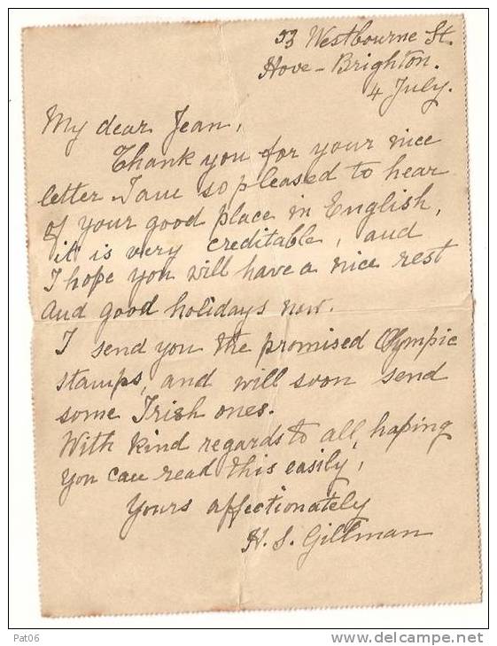 LETTER  CARD - BRIGHTON 1924 - PARIS - Brieven En Documenten