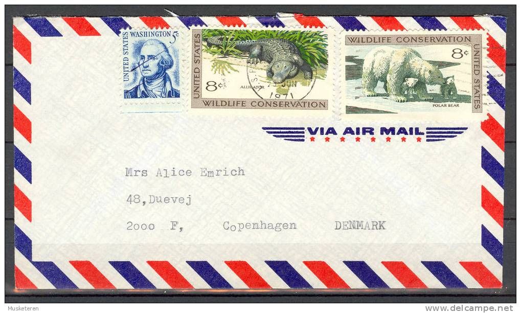 United States Via Airmail LAHAINA Maui Hawaii 1971 Cover Lettre Denmark WWF Wildlife Conservation Polar Bear Alligator - Hawaï