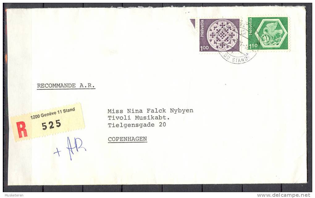 Switzerland Registered Recommandée Geneve Stand 1981 Cover To TIVOLI Copenhagen Denmark - Covers & Documents