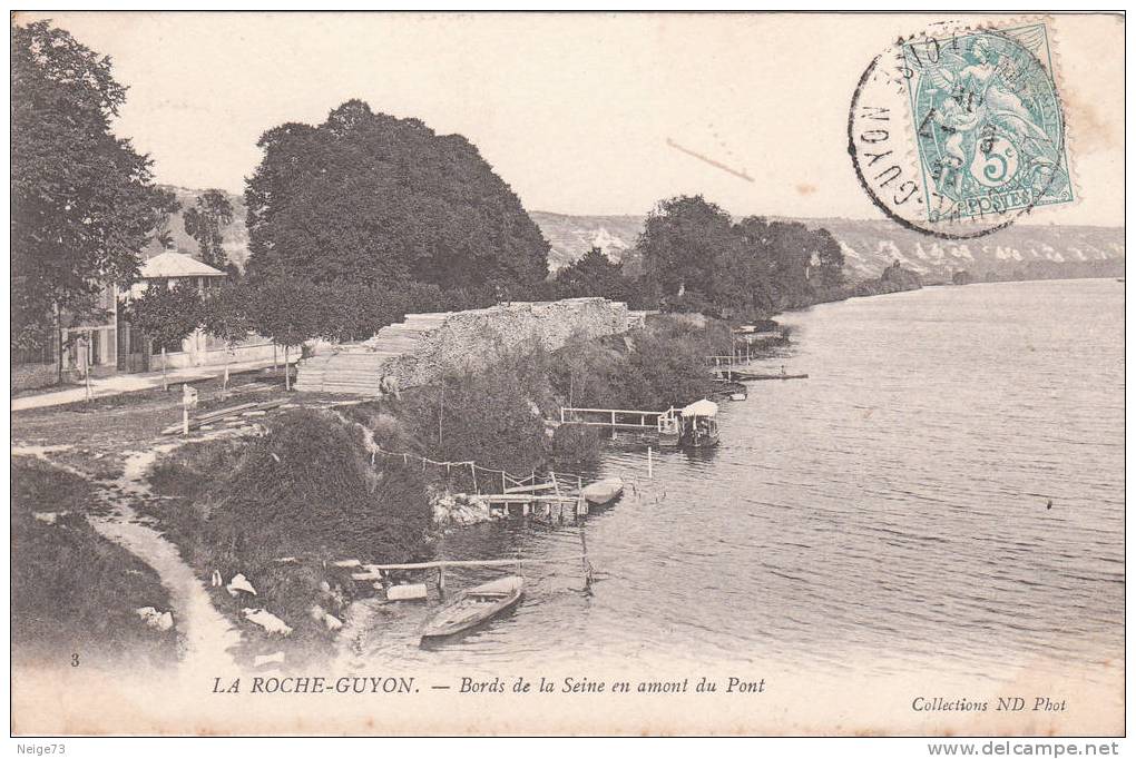 Cpa Du 95 - La Roche-Guyon - Bordrs De La Seine En Amont Du Pont - La Roche Guyon