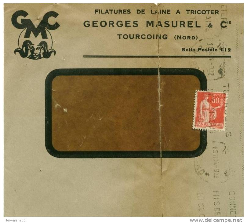 Paix 283 Sur Lettre Des Ets GMC Masurel à Tourcoing , Pour Chalon-sur-Saône - 1932-39 Frieden