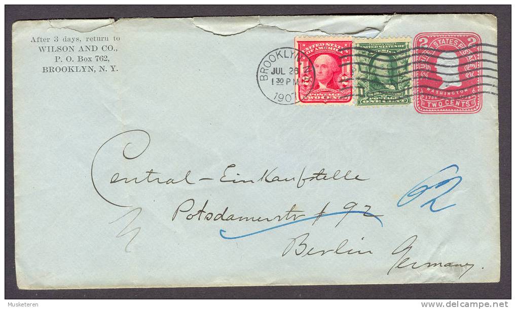United States Private Uprated Postal Stationery Ganzsache WILSON & Co. Commercial BROOKLYN 1907 Cover To Berlin Germany - 1901-20