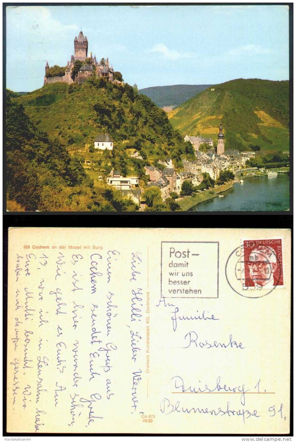 AK 559 Cochem An Der Mosel Mit Burg Und Kapelle 24. 9.77 - 19 559 COCHEM  Mb Nach Duisburg 1 - Cochem