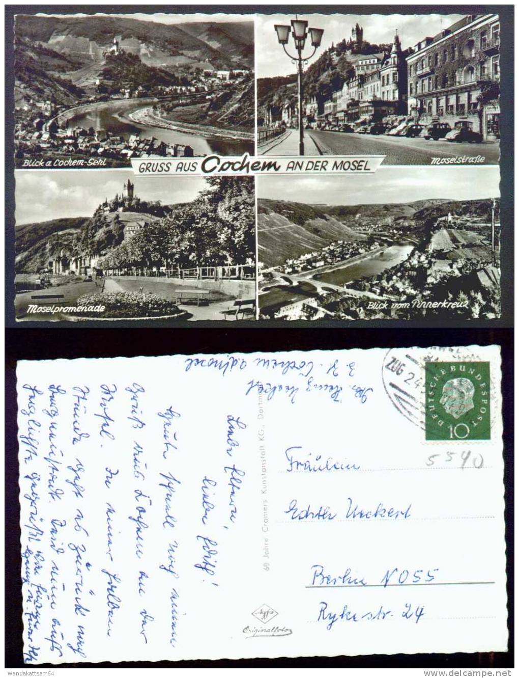 Gruß Aus COCHEM AN DER MOSEL Mehrbild 4 Bilder 14.09.1960 Bahnpoststempel Zug 2455 Nach Berlin N055 - Cochem