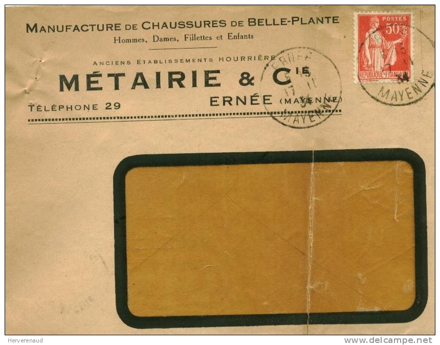 Paix 283 Sur Lettre Des Ets Métairie à Ernée (Mayenne), Pour Chalon-sur-Saône - 1932-39 Frieden
