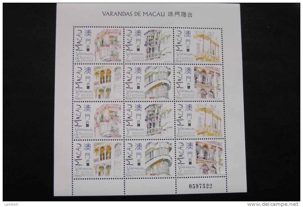 Macao 886-91 Cpl MNH Sheet Of Two Sets Architectural Styles Verandas 1997 A04s - Other & Unclassified