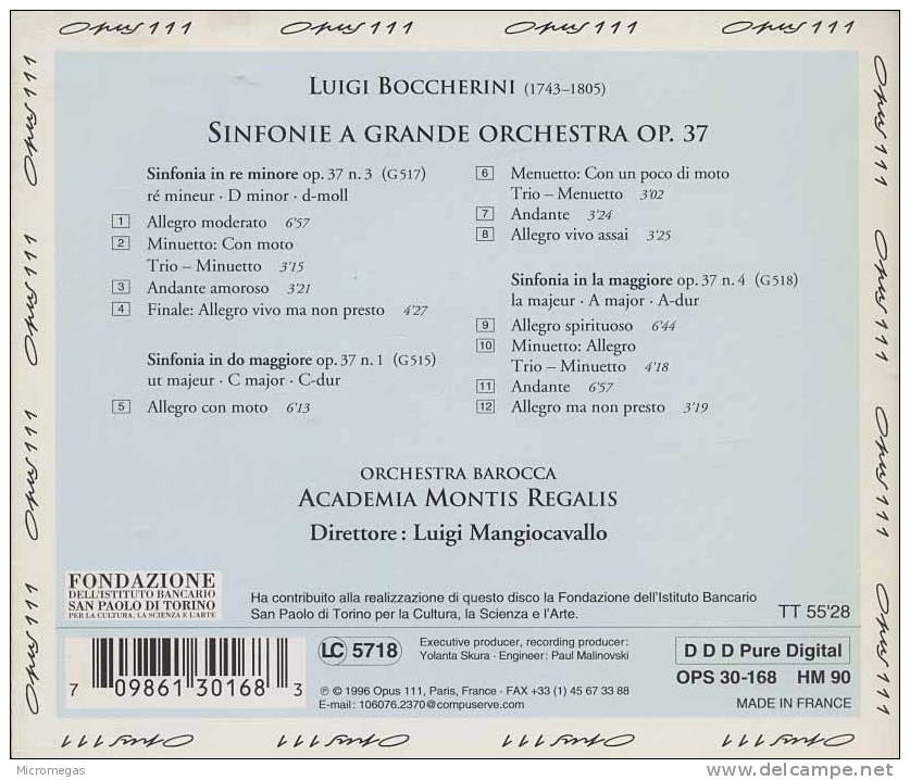 Boccherini : Sinfonie A Grande Orchetra Op.37, Mangiocavallo - Klassik