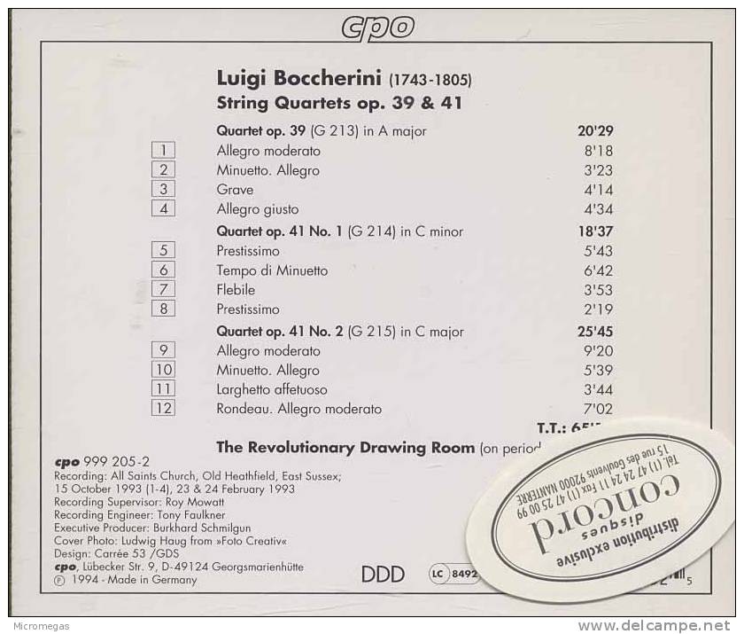 Boccherini : Quatuors Op.39 Et 41, The Revolutionary Drawing Room - Klassik