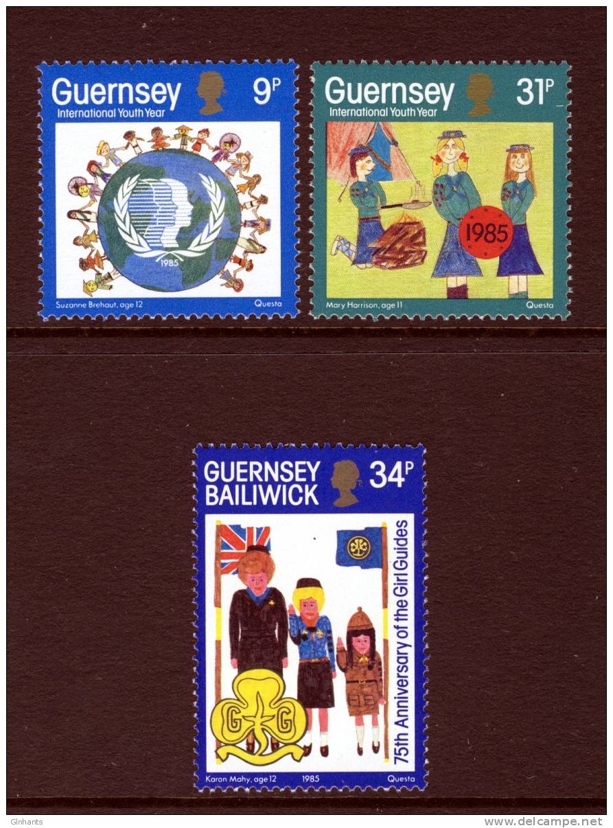 GUERNSEY - 1985 INTERNATIONAL YOUTH YEAR & GIRL GUIDES ANNIVERSARY STAMPS (3V) SUPERB MNH ** - Ungebraucht