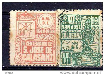 2 Viñetas De San Jose Calasanz 1948, Vignettes - Steuermarken