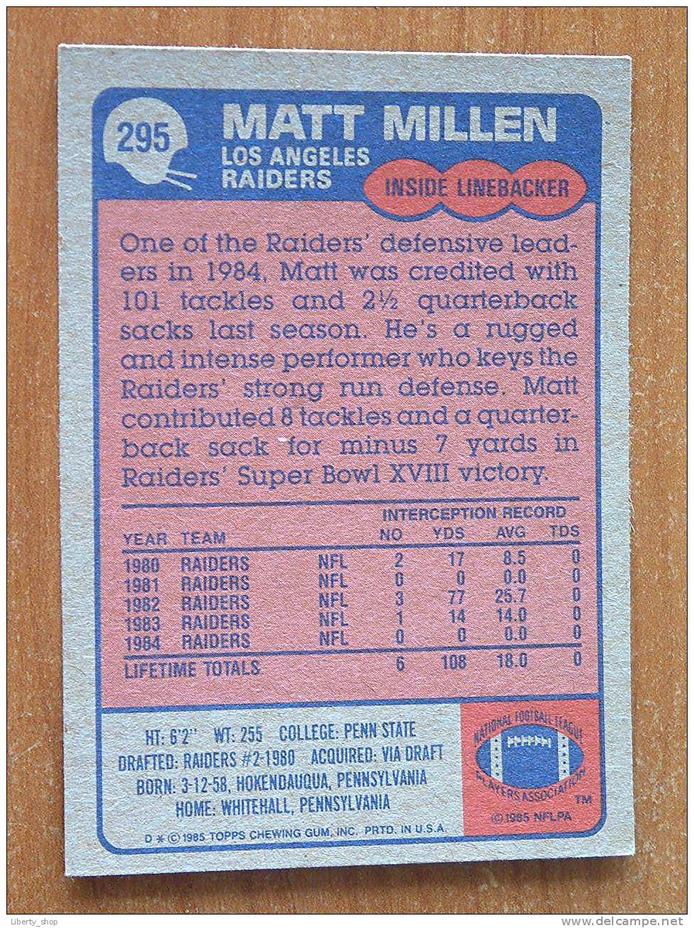 MATT MILLEN / RAIDERS ( 295 ) ! - 1980-1989