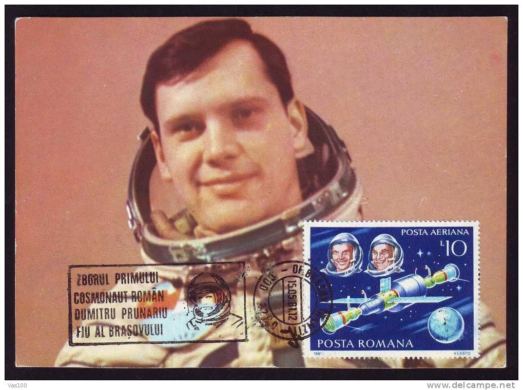 Space Mission Rocket Cosmos,Prunariu First Romanian In Space,Maximum Card,1981 Brasov-Romania. - Europe