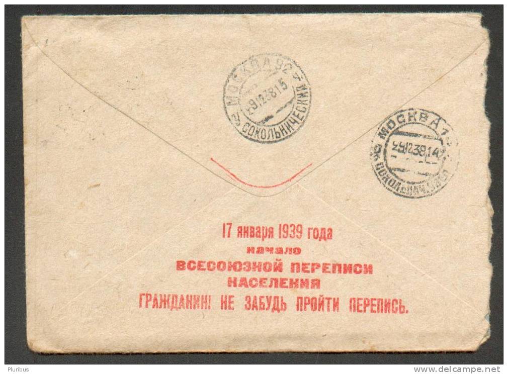 1938 PUBLICITY SLOGAN , 1939 CENSUS OF POPULATION, RUSSIA USSR  COVER LENINGRAD PETROGRADSKI ,  MOSCOW SOKOLNICHESKI - Covers & Documents