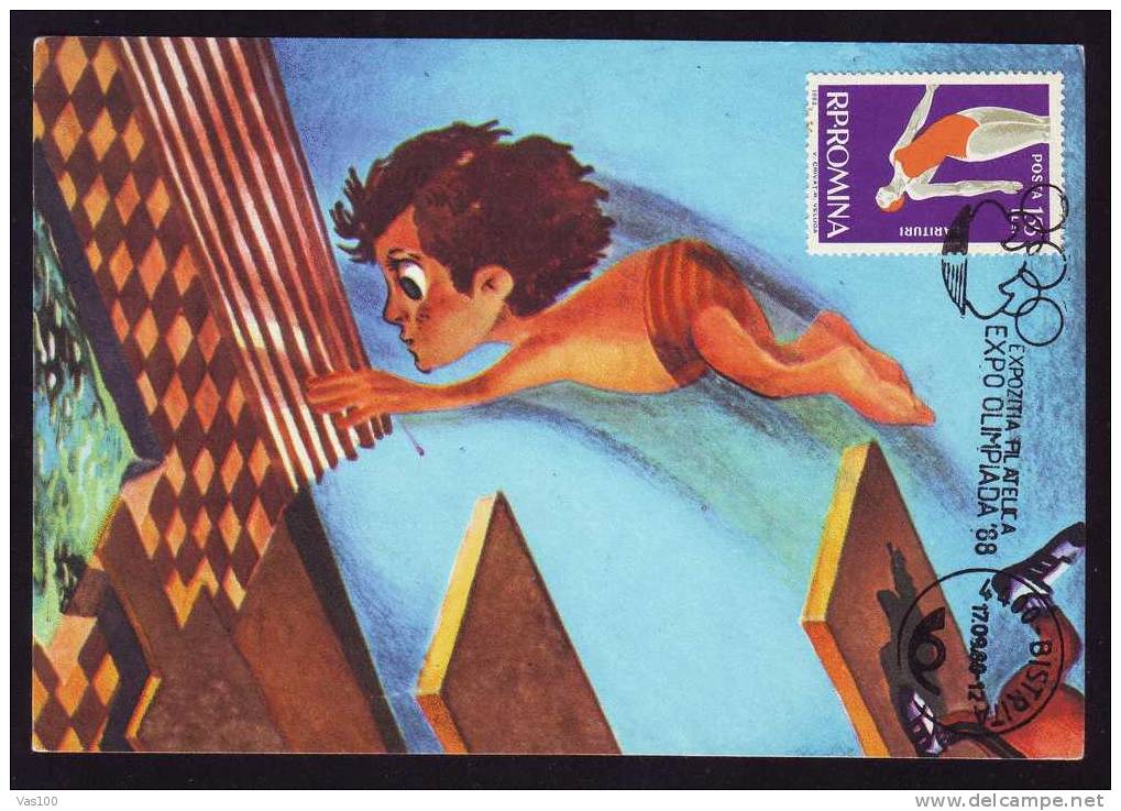 Romania 1988 Maximum Card With Natation. - High Diving