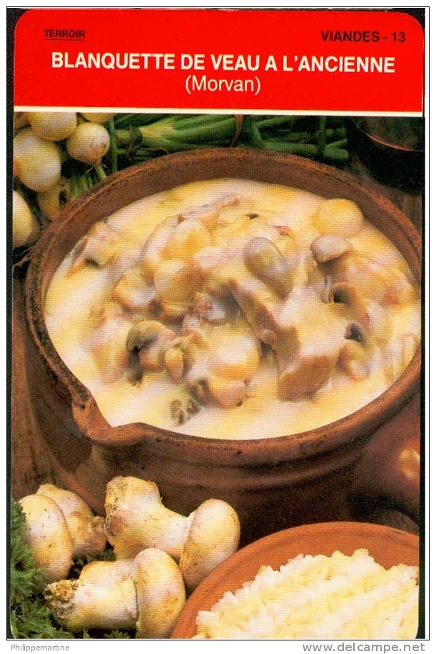 Blanquette De Veau à L'ancienne  (Morvan) - Format 10 X 15 - Port Gratuit à Partir De 10 Fiches - Küche & Rezepte