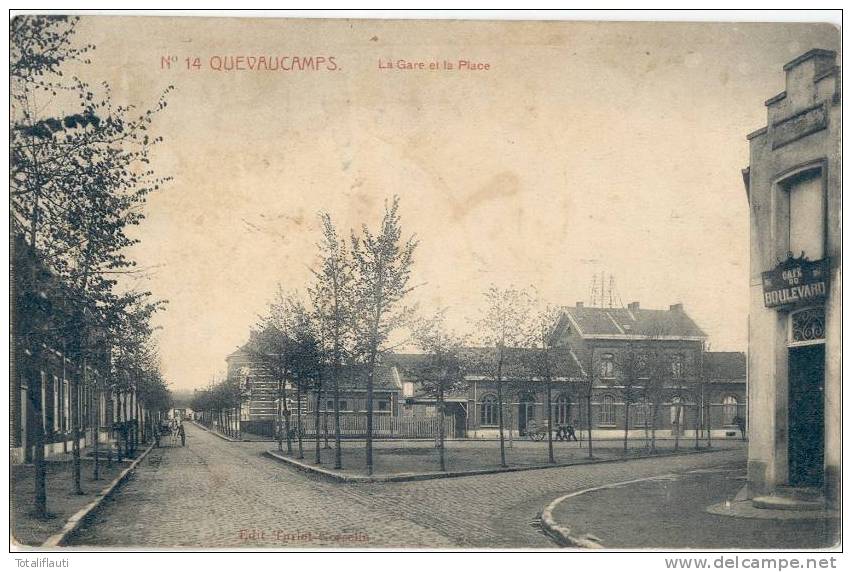 QUEVAUCAMPS La Gare Et La Place Cafe Du Boulevard 24.2.1913 Circulee - Ath