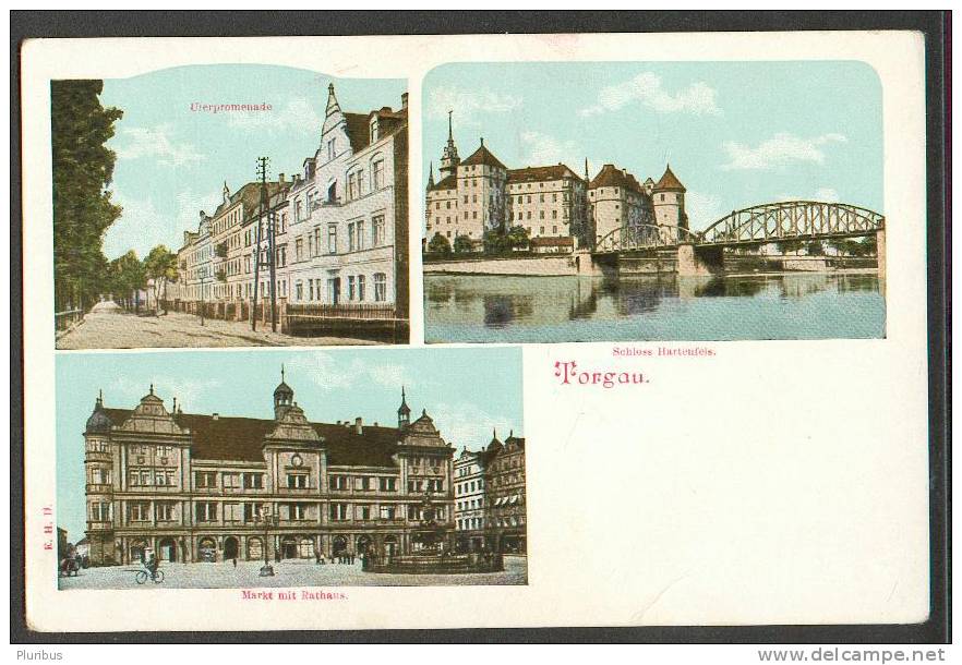 GERMANY TORGAU PROMENADE, MARKT MIT RATHAUS, SCHLOSS HARTENFELS, VINTAGE POSTCARD - Torgau