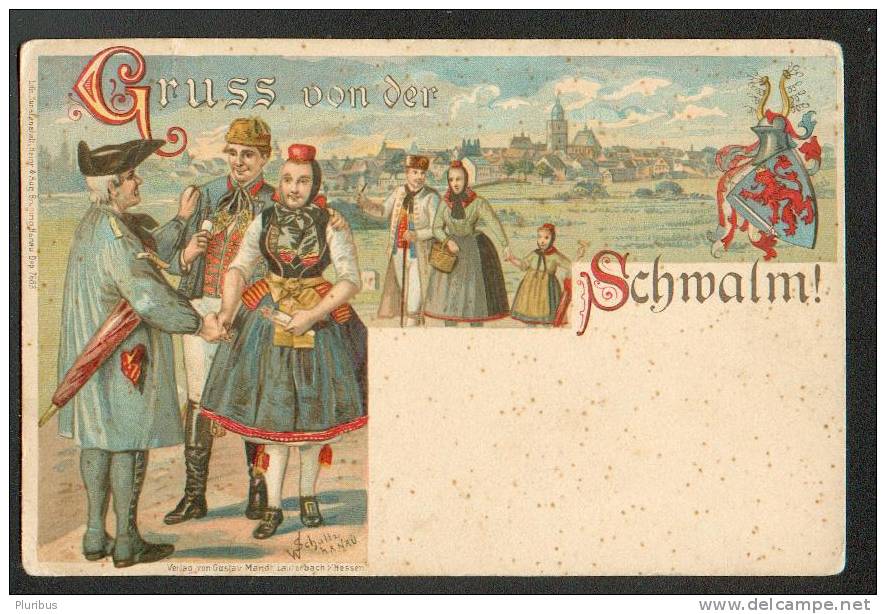 GERMANY , GRUSS VON DER SCHWALM, ETHNIC PEOPLE, COAT OF ARMS, LITHO BRUNING, HANAU, VERLAG G.MANDTM LAUTERBACH HESSEN - Schwalmtal