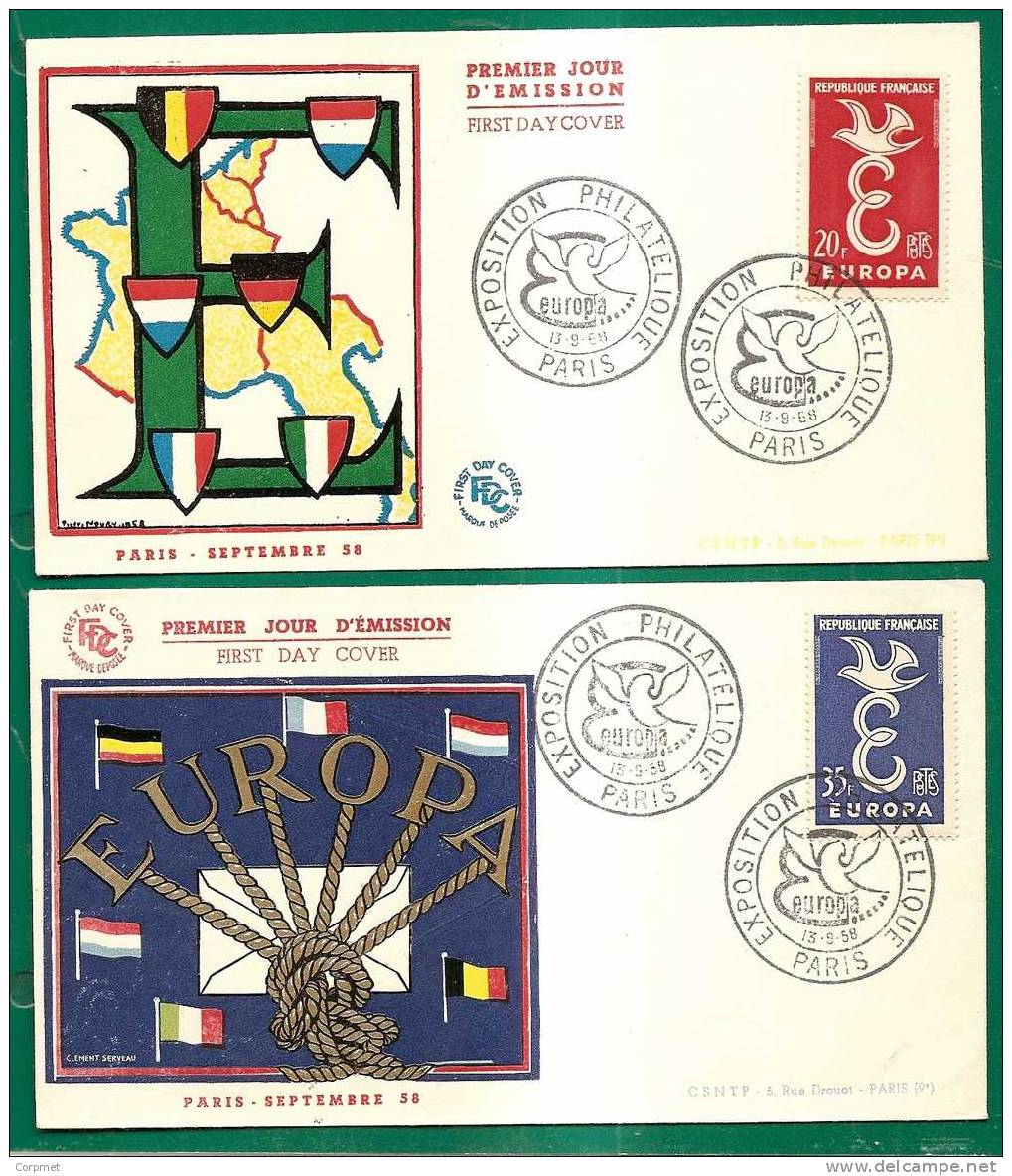 EUROPE-CEPT - VF 1958 FRANCE First Day Covers With Country FLAGS - Yvert # 1173/1174 - 1958