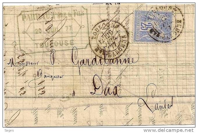 Lettre SAGE, TOULOUSE, Haute Garonne ! - 1877-1920: Periodo Semi Moderno