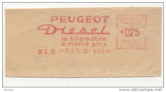 EMA Sur Fragment Peugeot Diesel Paris 28/02/1962 - EMA (Printer Machine)