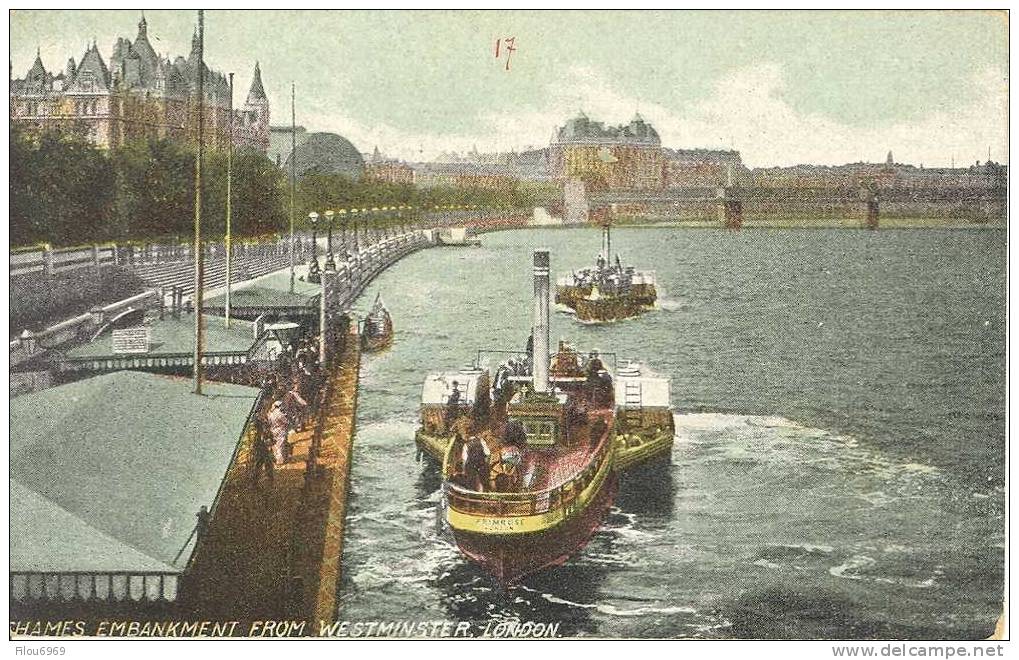 TRES RARE CARTE POSTALE  LONDRE    CHAMES EMBANKMENT  FROM   WESTMINSTER - River Thames