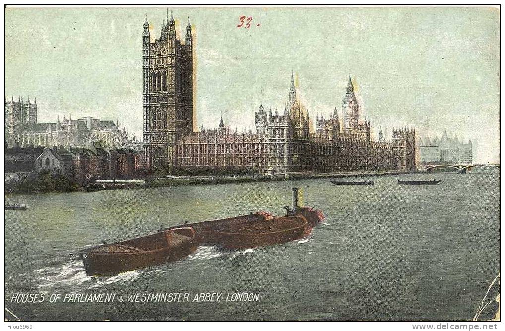 TRES RARE CARTE POSTALE  LONDRE                    HOUSES OF            PARLIAMENT      WESTMINSTER ABBEY - Houses Of Parliament