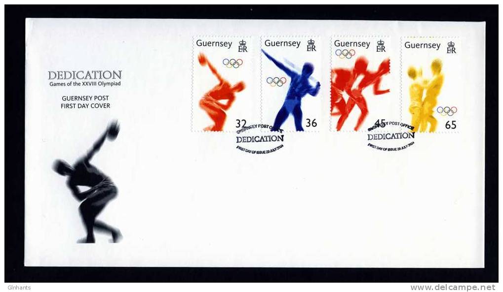 GUERNSEY - 2004 SUMMER OLYMPICS ATHENS SET (4V) ON FIRST DAY COVER FDC PREMIER JOUR SUPERB - Sommer 2004: Athen