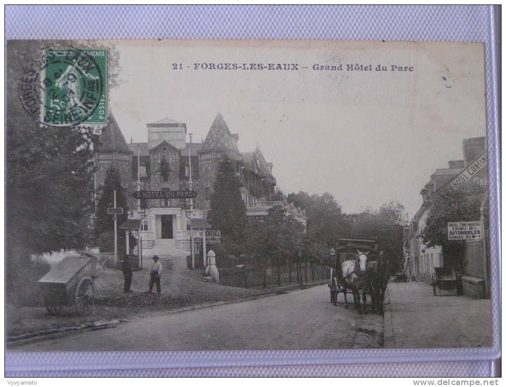 FORGES LES EAUX  Hotel Du Parc Attelage Cariole Boulangerie à Gauche Circulée Année 1909 - Forges Les Eaux