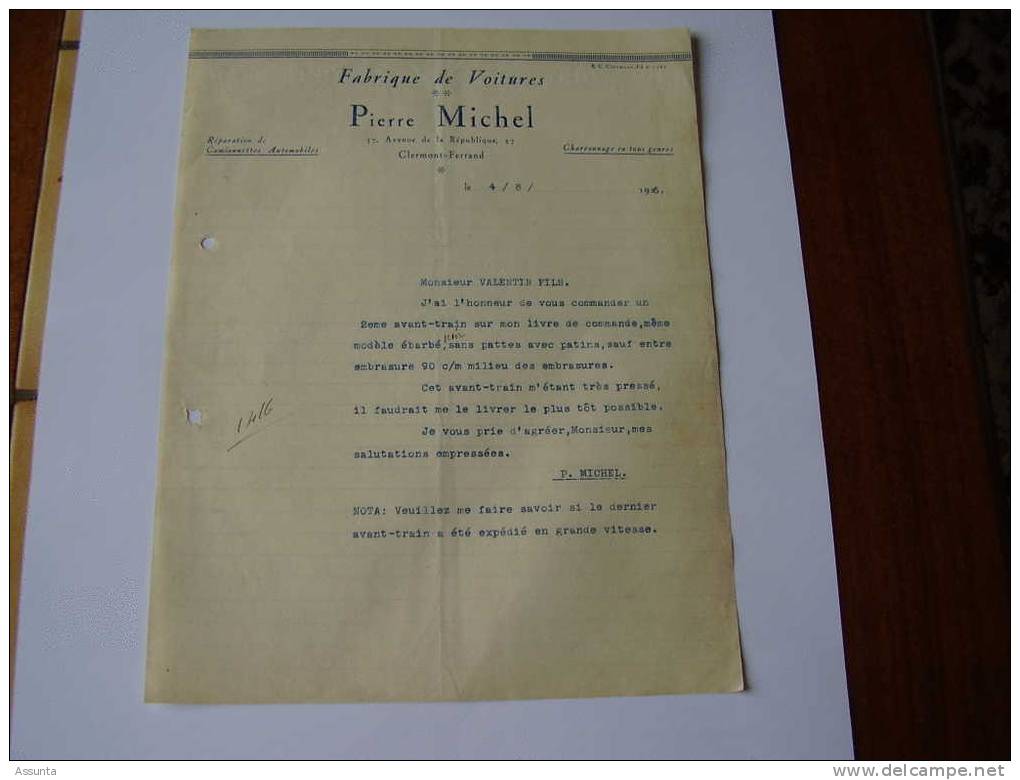 Fabrique De Voitures . Réparation Camionnettes Automobiles . Pierre Michel à Clermont Ferrand - 1926 - Auto's