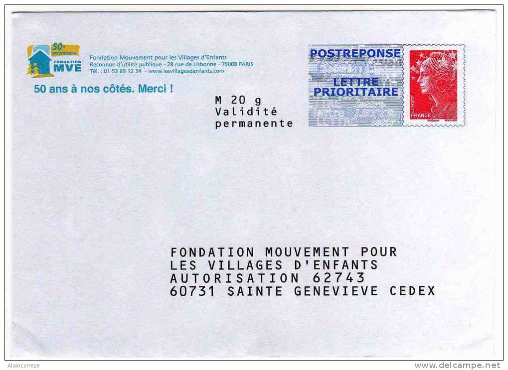 Entier Postal PAP Réponse Oise Ste Geneviéve Fondation Mouvement Pour Villages D´enfants N° Au Dos : 08P623 - Prêts-à-poster: Réponse /Beaujard