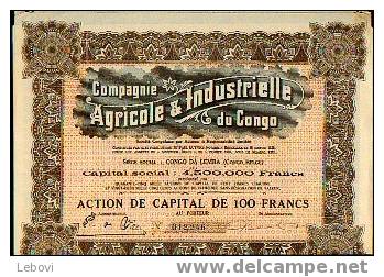 CONGO DA LEMBA "Cie Agricole & Industrielle Du Congo" - Action De Capital De 100 Fr - Agricoltura