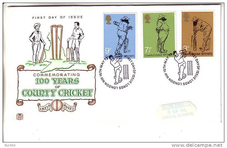 GREAT BRITAIN FDC 1973 - County Cricket - 1971-1980 Decimale  Uitgaven