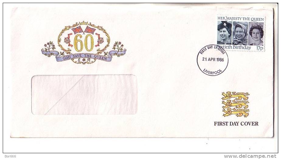 GREAT BRITAIN FDC 1986 - The Queen 60 - 1981-1990 Em. Décimales