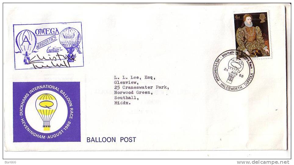 GREAT BRITAIN Balloon Post Cover 1968 - Duckhams International Balloon Race - Stamped Stationery, Airletters & Aerogrammes