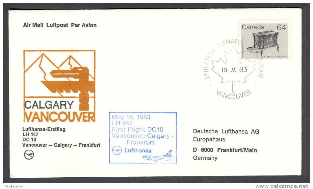 Canada-Germany Lufthansa Erstflug Brief 1st Flight Cover 1983 LH 447 DC 10 Vancouver-Calgary-Frankfurt - First Flight Covers