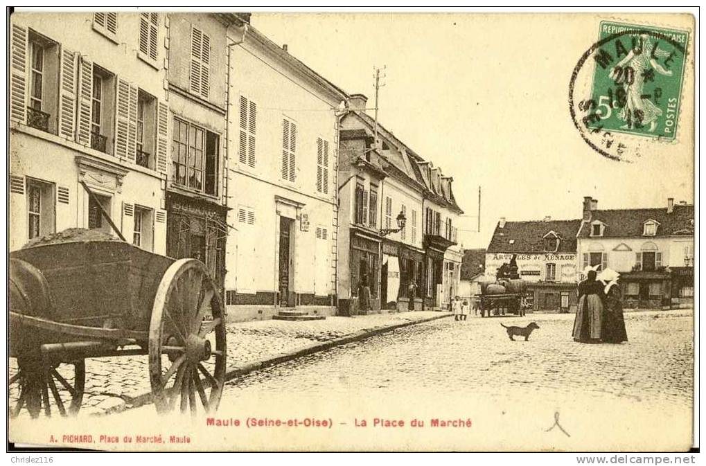 78 MAULE La Place Du Marché  Superbe  1912 - Maule
