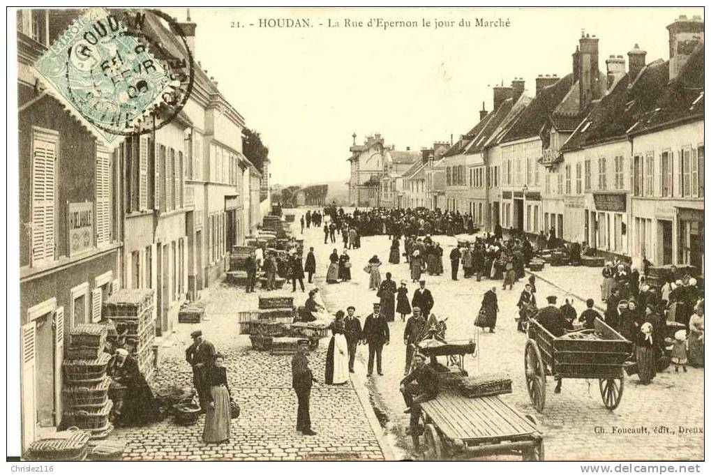 78 HOUDAN Rue D'Epernon Jour De Marché  TOP  1906 - Houdan