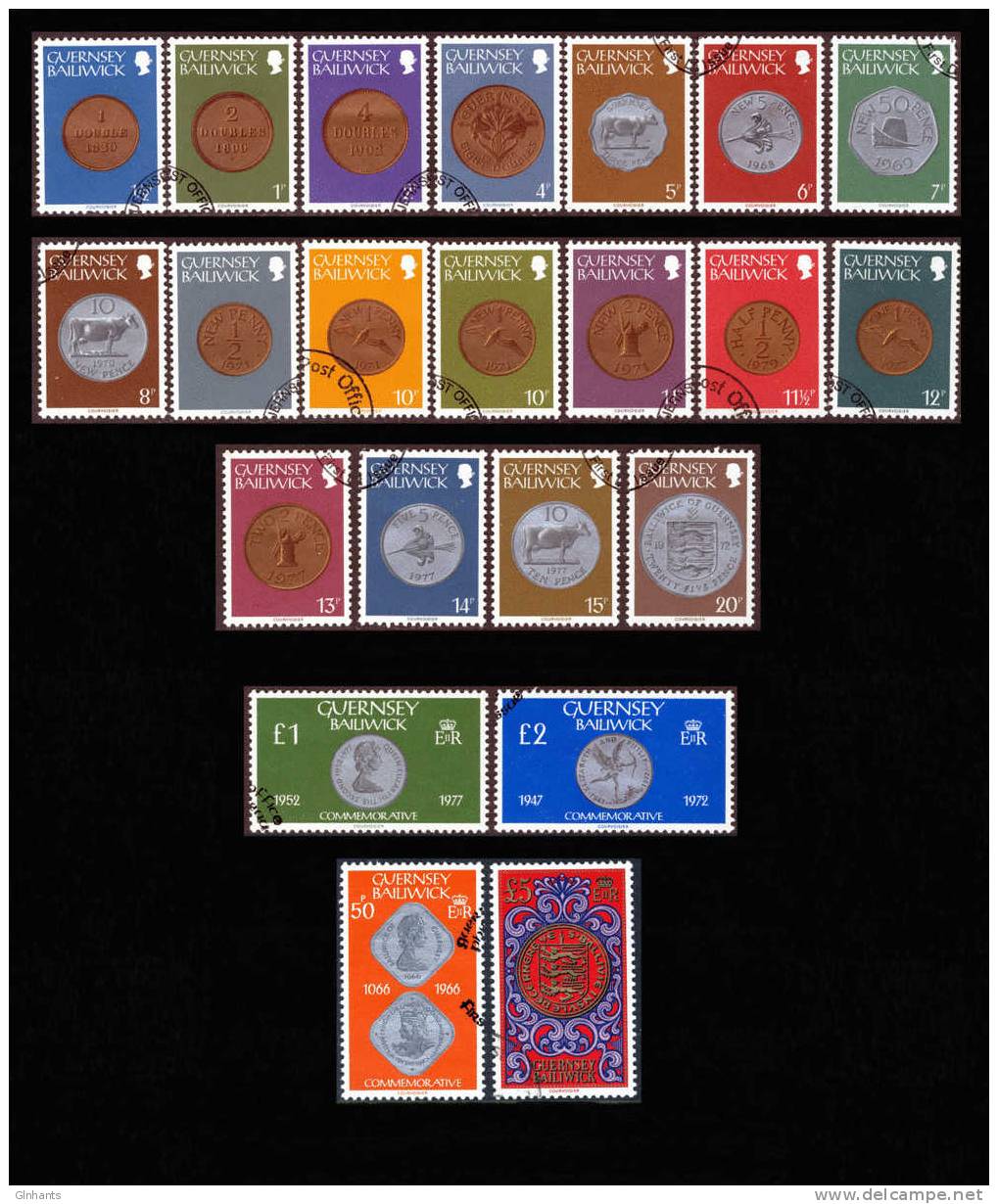 GUERNSEY - 1979 COINS ON STAMPS SET COMPLETE TO £5 (22V) FINE USED - Coins