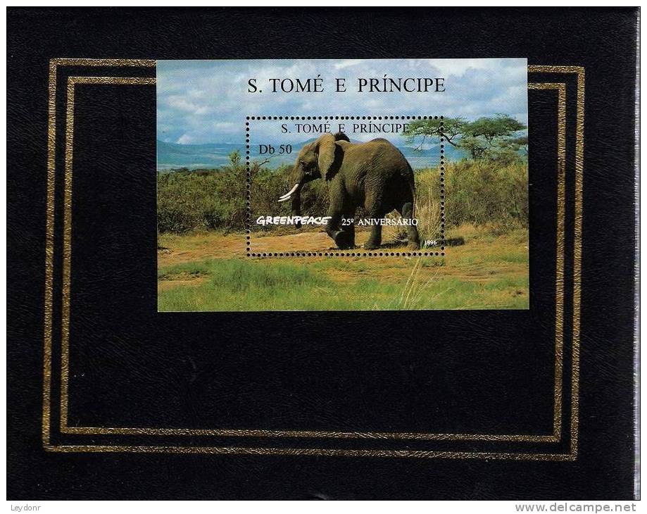 Saint Thomas And Prince Island - Elephant - Greenpeace 25th Anniversary - Souvenir Sheet - Scott # 1241 - Olifanten