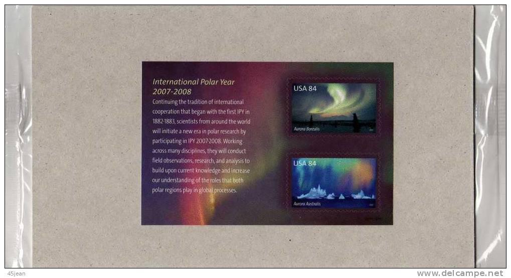 U.S.A : 2007 Jolie Bloc Sous Blister, Année Internationale Polaire, Avec Aurores Boréale Et Australe - International Polar Year