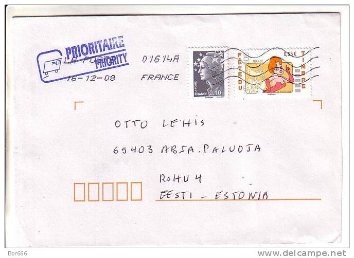 GOOD Postal Cover FRANCE To ESTONIA 2008 - Good Stamped: Marianne ; Cartoon - Storia Postale