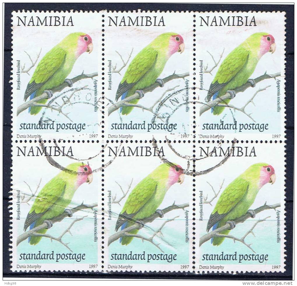 NAM+ Namibia 1997 Mi 882 Papagei (Sechserblock) - Namibie (1990- ...)