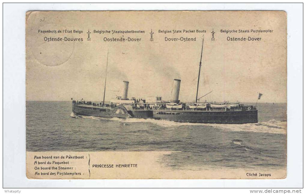 Entier PAQUEBOT 5 C Armoiries OSTENDE KURSAAL 1910  -  Quadrilingue Ostende-Douvres Princesse Henriette  --  KK227 - Liner Cards