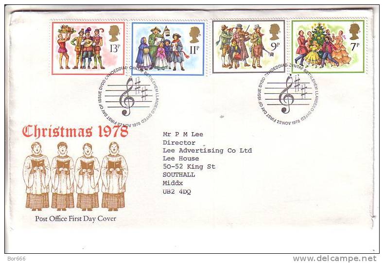 GREAT BRITAIN FDC 1978 - Christmas - 1971-1980 Decimal Issues