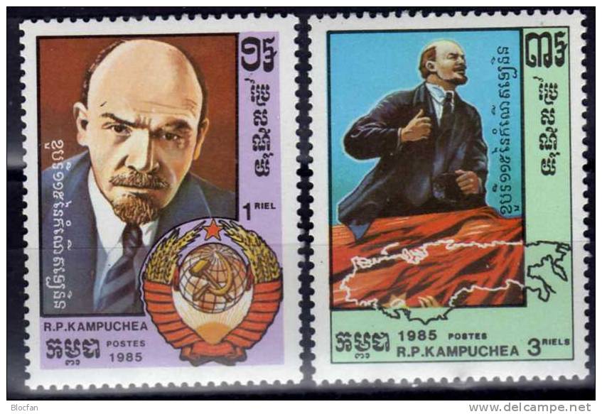 Porträt Lenin/Wappen USSR/Sowjetunion 1985 Kambodscha 688/9 Plus ZD-Paar ** 18&euro; History Se-tenant Of Cambodga/Cambo - Lénine