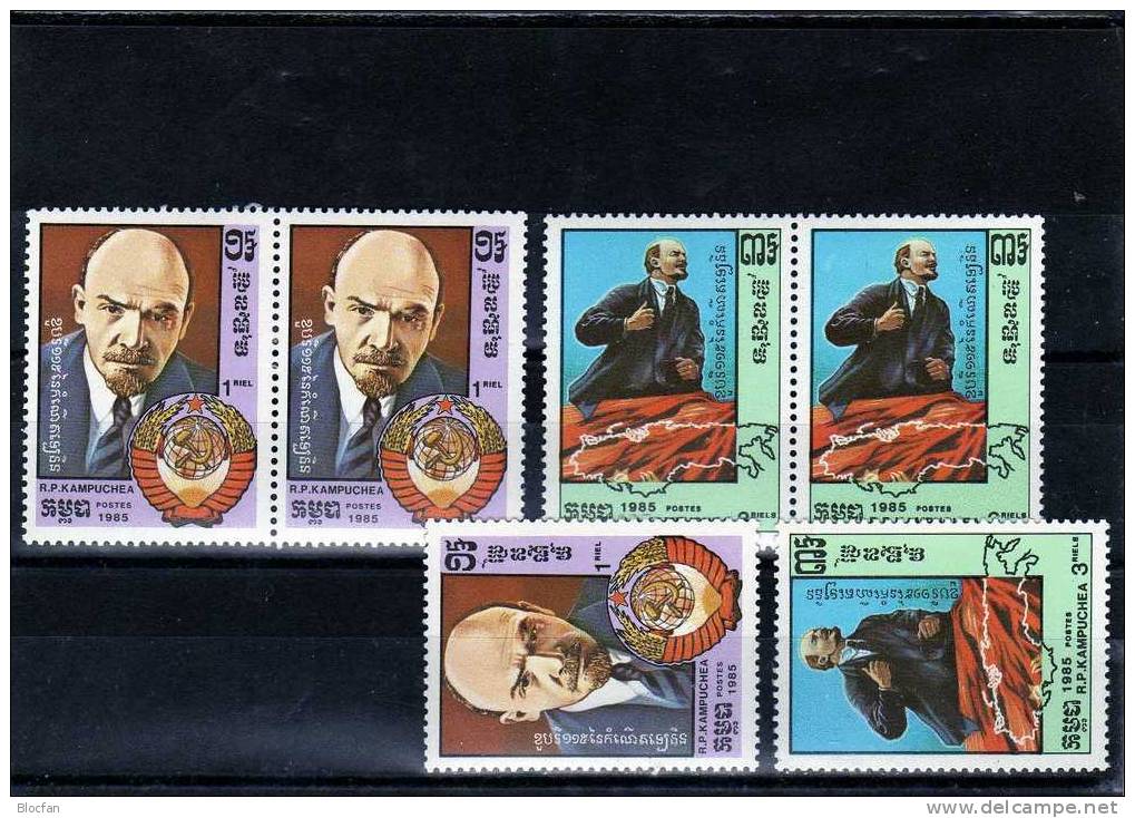 Porträt Lenin/Wappen USSR/Sowjetunion 1985 Kambodscha 688/9 Plus ZD-Paar ** 18&euro; History Se-tenant Of Cambodga/Cambo - Lénine