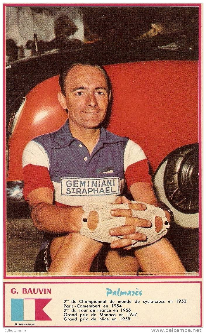 G Bauvin  Palmares  - Not A  Postcard -  Foto : Miroir Sprint  - Text T-shirt : " Geminiani St Raphael  "  5X3cm Approx. - Cycling